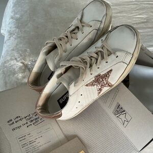 Golden Goose Cream Sneakers with Pink Glitter Star